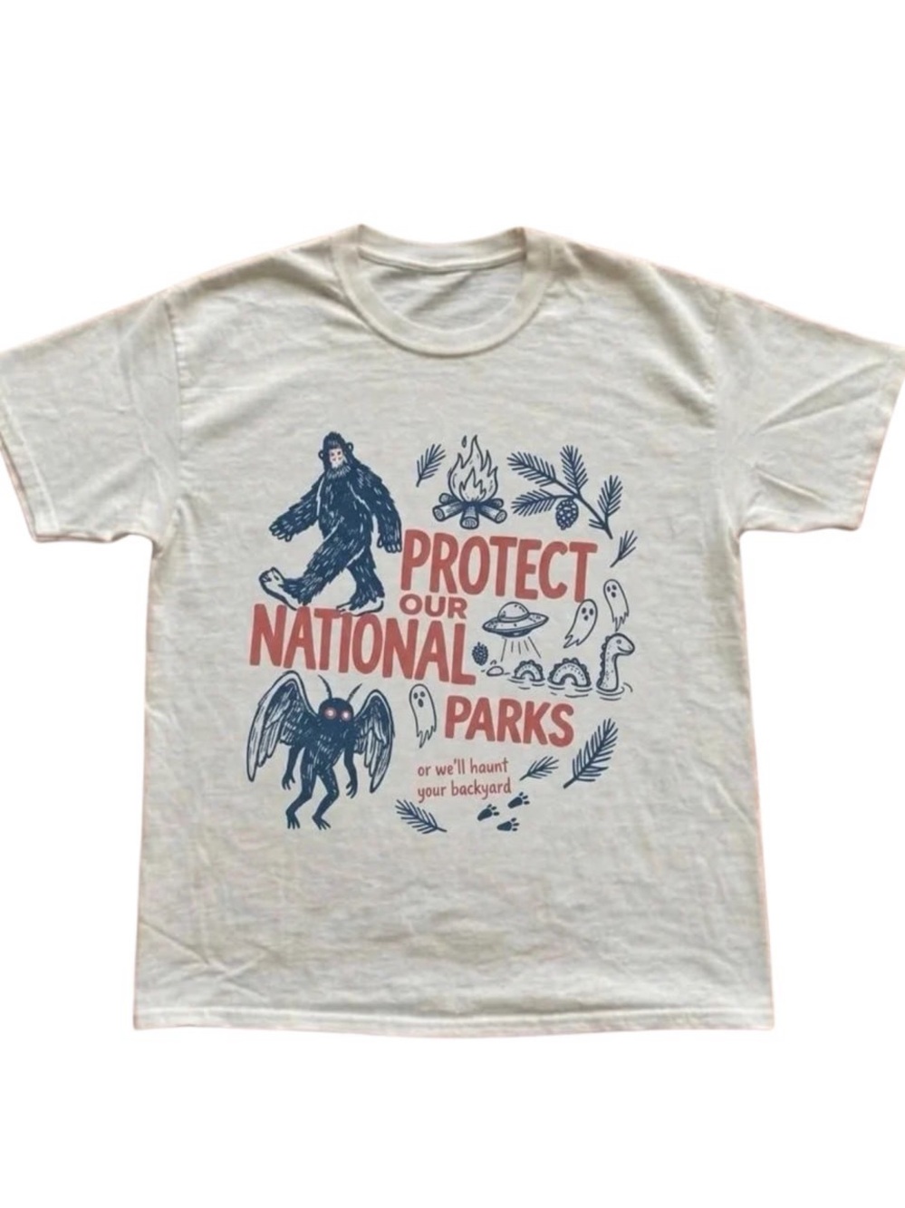 Protect Our National Parks Graphic Tee - Cream with Red & Blue Print